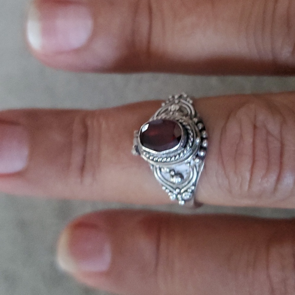 Silver Ruby Snuff Poison Ring - image 2